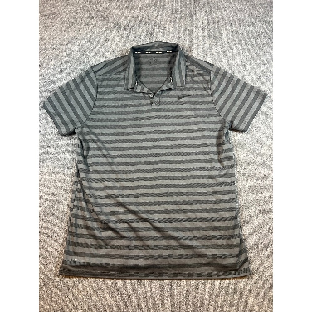 Nike Golf Dri-FIT Men's XL Gray Striped Polo Shirt Performance Moisture Wicking
